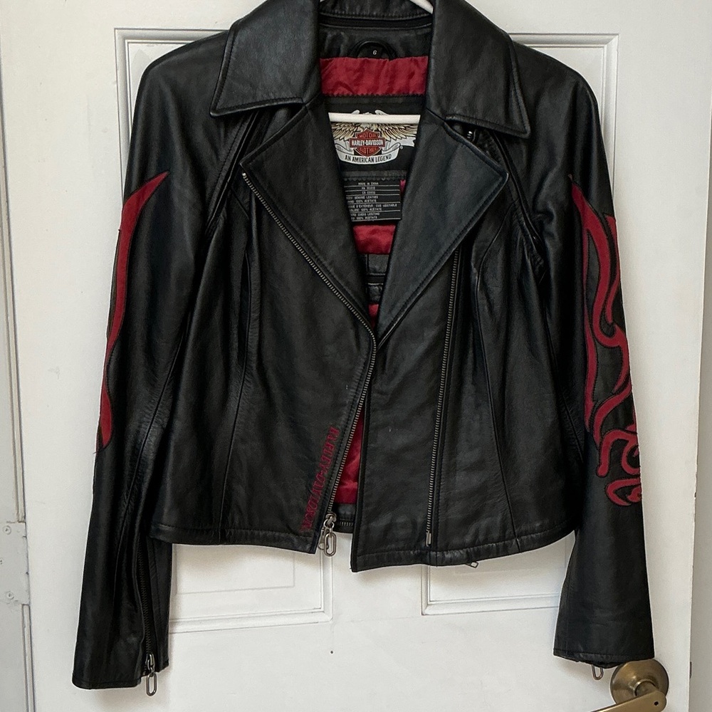 Harley-Davidson Women's Black Leather Jacket with Red Details